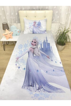 Mavi Rüya Kalesi Tül Elbiseli Elsa Desenli Yatak Örtüsü Ve Yastık Kılıfı evortu1610 - 1