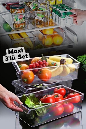 Maxi Tall Clear Buzdolabı & Dolap Içi Düzenleyici Organizer 3 Adet NDY-EP-612-1 - 1