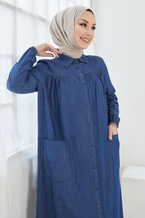 Mayra Robalı Cepli Kot Elbise - Mavi MS00IN0922 - 3