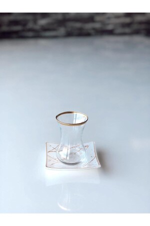 Mermer Desen Kare Çay Seti 12 Parça MERMER KARE BEYAZ - GÜRCÜGLASS