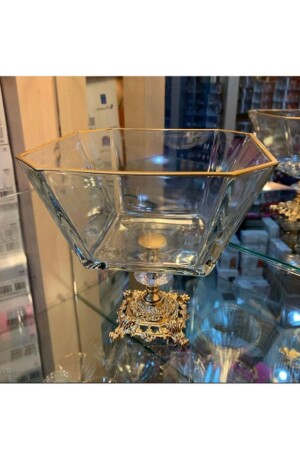 Metal Ayaklı Gold Detaylı Cam Büyük Boy Salata - Servis - Sunum Kasesi Büyüksalatakasesi - Paşabahçe