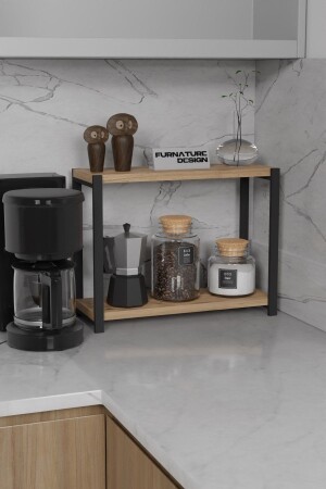 Metall-Küchenarbeitsplatten-Organizer, 2 hohe Regale, Badezimmer-Küchen-Organizer, atlantisches Kiefernholz, TYC00788374730 - FurnatureDesign