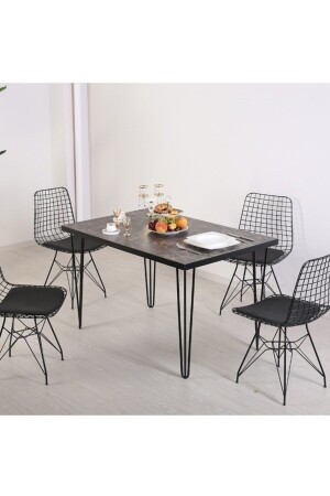 Mf Siyah Taş Masa Tel Sandalye Takımı - Elit