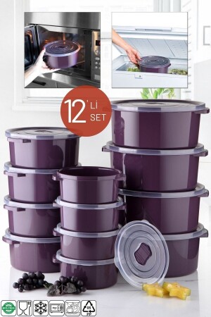 Mikrowellen- und gefriergeeignetes Vorratsbehälter-Set mit 12 runden Pflaumen - Nandy Home