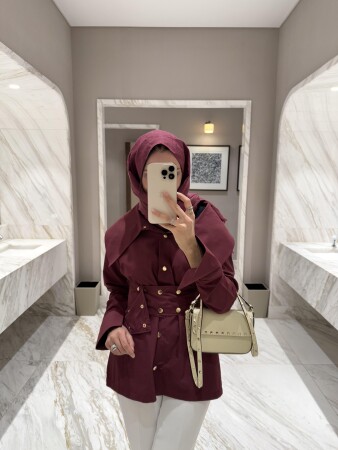 Mina Gold Düğmeli Gömlek - Bordo - Duendeca