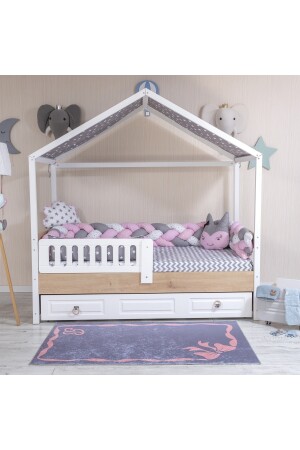 Mini Bab 3'lü Örgülü Pembe Montessori Bebek-çocuk Uyku Seti 90x190 Ölçü MBUMTSP01 - 1