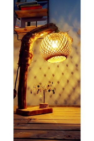 Mini Lambader Sarı Top Ahşap Abajur Ağaç Aydınlatma Komodin Masa Üstü Lamba 50cm abajur.231s - 2
