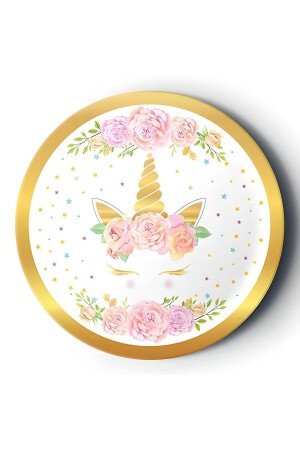 Mini Party Store 8'li Karton Tabak Gold Yaldızlı Çiçekli Unicorn - Genel Markalar