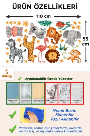 Minik Safari Sevimli Hayvanlar Iı Sulu Boya Cam, Dolap, Kapı Sticker, Çocuk Odası Duvar Sticker ardu000000214 - 2