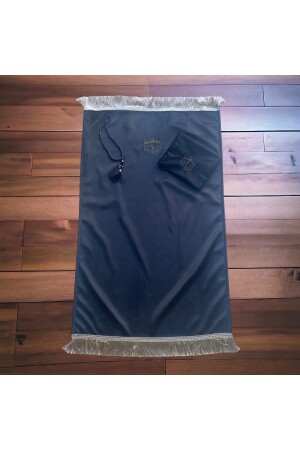 Minimal Kabe Desenli Çantalı Kadife Seccade -Siyah 70 x 110 - 1
