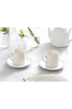 Modern 2 Kişilik 4 Parça 180 ml Gümüş Krem Çay Fincanı Takımı Servis Seti PDMDGMS04CS - porselenden