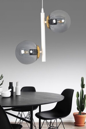 Modern Beyaz 2'li Füme Glop Camlı Avize SEF120 - ŞL Şef Light