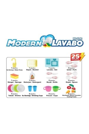 Modern Çeşmeli Lavabo Seti Mavi Pilli Mutfak Oyuncak Seti modern_02 - 3