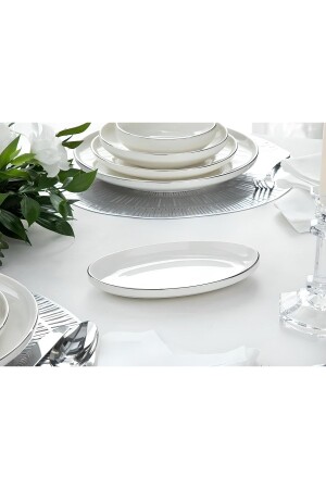 Modern Gümüş Silver 2li 20 Cm Krem Küçük Boy Porselen Kayık Servis Tabağı Seti - Porselenden