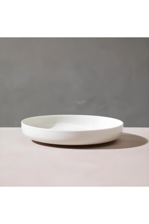 Modern Krem 24 Cm Büyük Boy Porselen Salata Kasesi Sunum Servis Tabağı - Porselenden