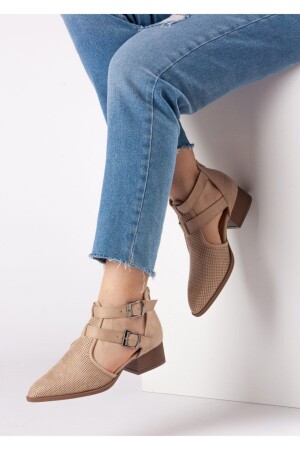 Moli Damen-Schuhe mit Laserschnitt, doppelter Schnalle und Reißverschluss hinten, hautfarben - Bej Ayakkabı
