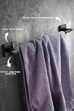 Montajlı Uzun Havluluk Banyo Havlu Askısı Siyah D-006 PRA-5413306-3428 - 3