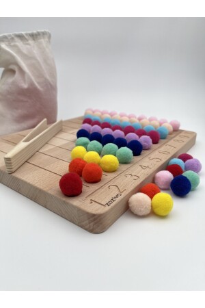 Montessori Eğitici Ahşap Oyuncak – Renkli Keçe Topları Sayıları Öğrenme Tahtası 026 - 4