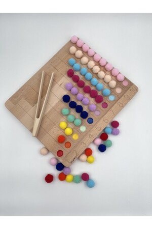 Montessori Eğitici Ahşap Oyuncak – Renkli Keçe Topları Sayıları Öğrenme Tahtası 026 - 5