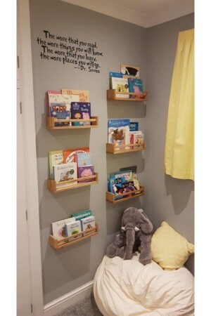 Montessori Kitaplık Çocuk Bebek Odası Duvar Rafı Ahşap Kitaplık Raf 3 Adet 50 Cm RFDVR0040 - 3