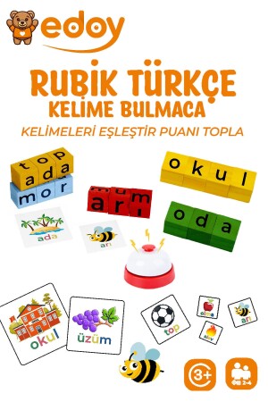 Montessori-Lernspielzeug – Türkisches Puzzlespiel, 16 Würfel, 40 türkische Karten und Glocken, Lernspielzeug - Edoy