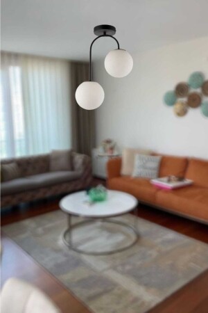 Morgan 2-teiliger schwarzer moderner Kronleuchter (mit weißem Glas) MRGN-SYH-02 - BSA LIGHTING