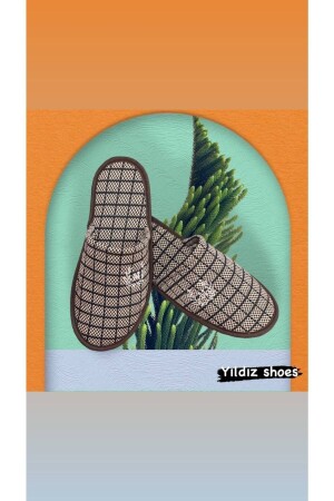 Motifli Erkek Ev Terliği Nakışlı Günlük Önü Kapalı Misafir Terliği Kışlık Ev Misafir Terliği Kahve - Yildiz Shoes