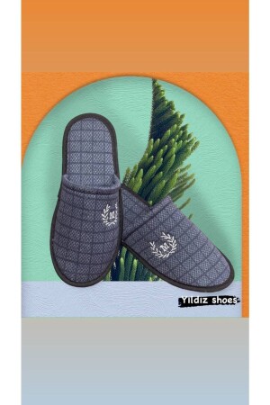 Motifli Erkek Ev Terliği Nakışlı Günlük Önü Kapalı Misafir Terliği Kışlık Ev Misafir Terliği Laciver - Yildiz Shoes