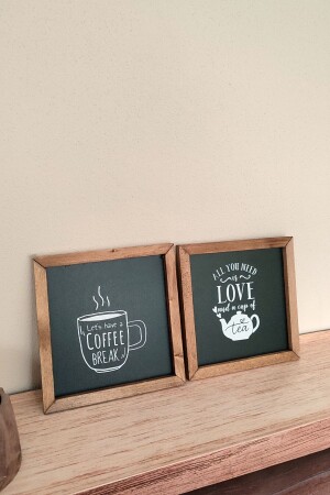 Mutfak Çay Kahve Köşesi 2Lİ Ahşap Dekor Duvar Tablo Pano Set (SİYAH) - Wooden Factory