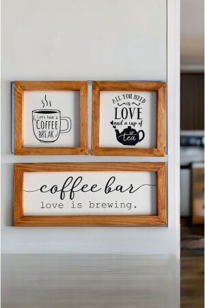 Mutfak- Çay- Kahve Köşesi- Ahşap Çerçeveli Tablo Seti - Wooden Factory