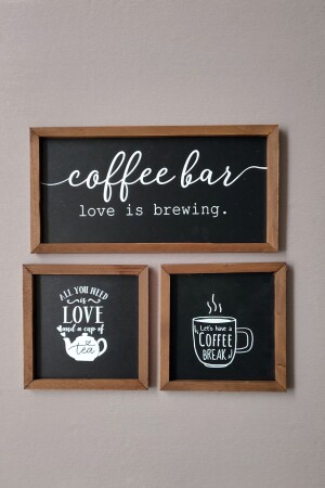 Mutfak Çay Kahve Köşesi Ahşap Dekor Duvar Tablo Pano Set (SİYAH) - Wooden Factory