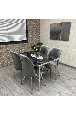 Mutfak Masa Sandalye Takımı Rodonit 80-120 Ck Gümüş 4 Kişilik Mutfak Masası Takımı - By Orhan Güzel