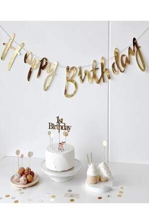 My Party Set^^ Goldfarbenes „Happy Birthday“-Schriftzug, glänzendes Ornament, 1 Stück - Gold Center