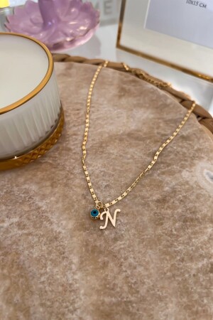 N Harfli Ve Nazar Sallantılı Ince Zincirli Kolye - Trendy Butik