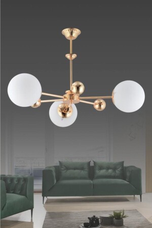 Nairobi 3'lü Gold Beyaz Glop Camlı Avize 1605040012547 - İstanbul Avize