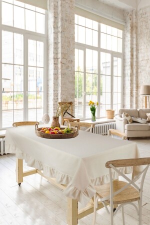 Naturel Fırfırlı Masa Örtüsü Vintage 140x180 Cm - Cotton Maison