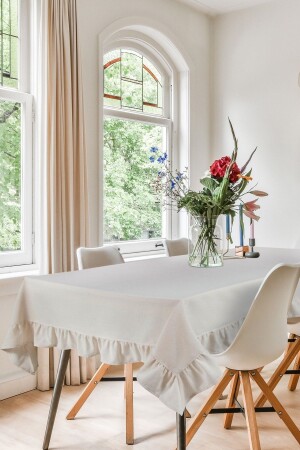 Naturel Fırfırlı Masa Örtüsü Vintage 160x220 Cm - Cotton Maison