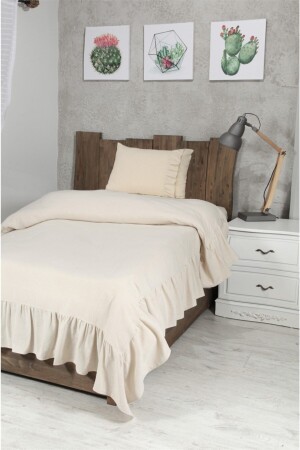 Naturel Yatak Örtüsü Takımı Tek Kişilik Vintage 160x240 Cm NYK039 - cotton maison