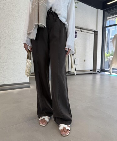 Nervür Dikişli Tensel Pantolon - Kahve - Duendeca