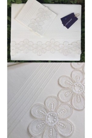 Nervürlü Çeyizlik Flowers Krem Çift Kişilik Nevresim Takımı ĞİŞ6565 - Çeyiz Bahçesi