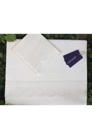 Nervürlü Çeyizlik Krem Ahu Çift Kişilik Nevresim Takımı ĞİŞ6563 - Çeyiz Bahçesi