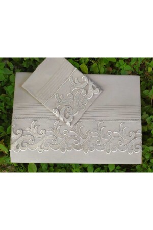 Nervürlü Çeyizlik Sarmaşık Gri Çift Kişilik Nevresim Takımı JJI8274 - Çeyiz Bahçesi