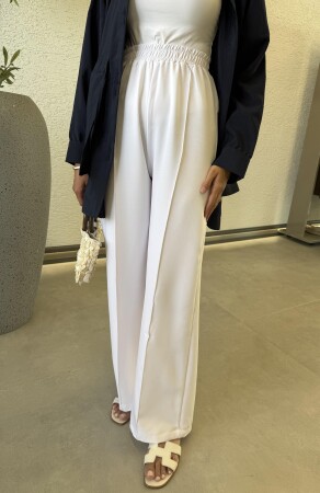 Nervürlü Pantolon - Beyaz - Duendeca