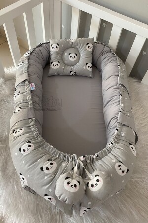 Nest Gri Panda Lüx Tasarım Ortopedik Jaju-babynest Bebek Yatağı Anne Yanı Bebek Yatağı GriPanda055 - 1