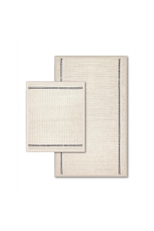 Nice Doğal Pamuklu 2'li Banyo Paspas Seti 60x100 50x60 Cm - Ekru-siyah - Bluenity