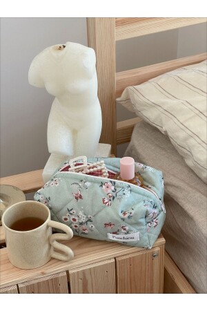 Nilgrüne Blumen-Make-up-Tasche - Punchiess