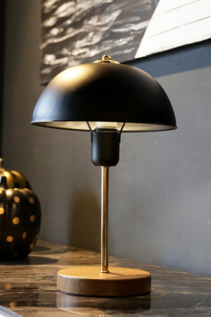 North Home Mantar Başlıklı Siyah Metal Abajur Salon Ofis Cafe Işletme Masa Lambası AAGK9013 - 1