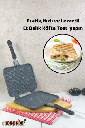 Ocak Üstü Granit Döküm El Tost Ve Çok Amaçlı Grill Tava Gri mslr0014 - MEŞELER