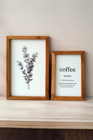 Okaliptüs Coffee Ahşap Çerçeveli Tablo Seti - Wooden Factory