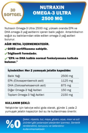 Omega 3 Ultra 2500 Mg 30 Yumuşak Kapsül - EPA DHA GOED NUT2821 - 2